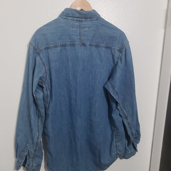 Wrangler Riggs Ripstop Work Shirt Large Blue Long Sleeve Button-Up - Picture 3 of 5